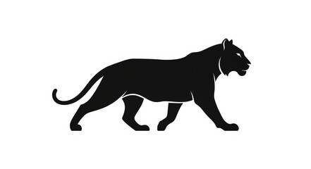 Obraz premium Black Panther Silhouette Walking Gracefully Isolated on White.