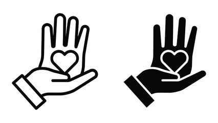 Obraz premium Hand holding heart icon in black and white