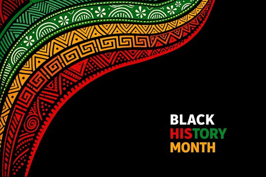 vibrant African heritage design featuring bold red yellow and green colors with intricate patterns and the text black history month