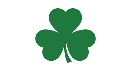 A simple, bold, green shamrock symbol on a plain white background.