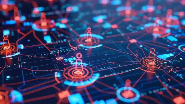 Digital Data Nexus: A captivating digital display illustrates intricate data connections and networks, a modern representation of a digital, interconnected world. 