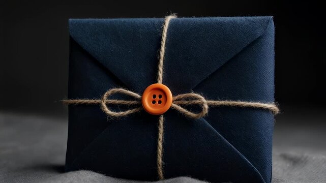 Elegant Dark Blue Gift Package Tied With Twine And Button.