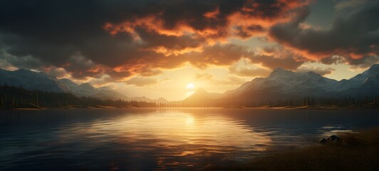 silhouette of lake ,generative AI