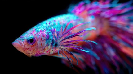Fototapeta premium Bright fish swimming in dark water with colorful fins and body
