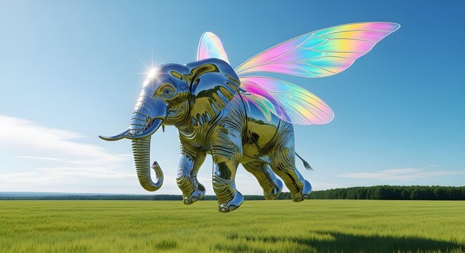 FlyingChromeElephantRainbowWings