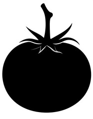 Silhouette of round tomato with stem and sepals, isolated on white