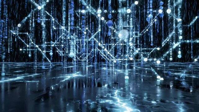 Abstract Data Streams Connecting Across Digital Surface of Technology