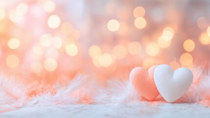 Fototapeta premium Hearts on a soft surface with blurred lights in the background