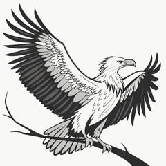 Obraz premium Majestic Eagle Ready to Take Flight from Branch.