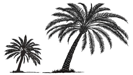 Fototapeta premium Palm Tree Silhouette Duo Tropical Oasis in Black and White.