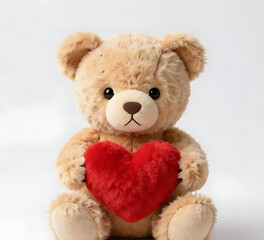 Fototapeta premium A small teddy bear holding a heart, cute emotional valentine object