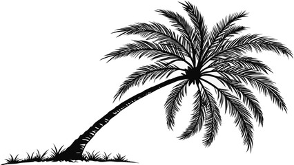 Obraz premium Palm Tree Silhouette Tropical Island Paradise Illustration.