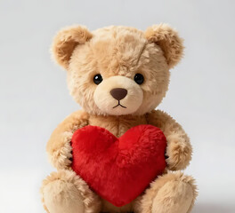 Fototapeta premium A small teddy bear holding a heart, cute emotional valentine object