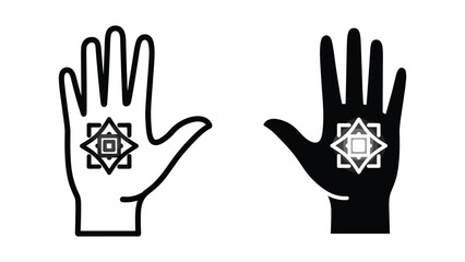 Fototapeta premium Hand with symbol on palm in black and white