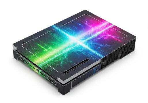 Xbox one s console skin with colorful lightning isolated on white background