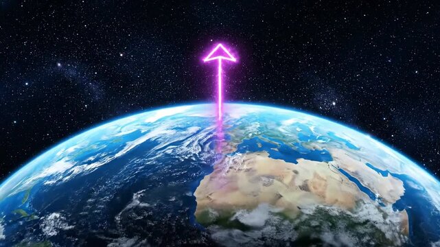 Earths Ascent - A Neon Arrow Pointing Towards Space Exploration.