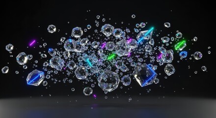 Floating 3D Geometric Diamonds with Neon Laser Lights - Abstract Futuristic Crystal Background