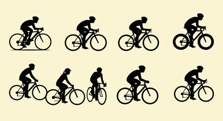 Fototapeta premium Cyclist riding bicycle in various positions illustration.