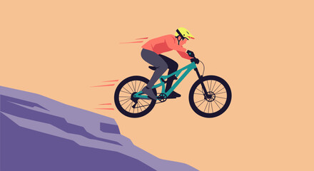 Mountain Biker in Mid Air Riding Downhill on a Trail. © Abhinaya Project