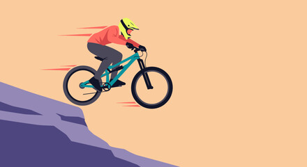 Obraz premium Mountain Biker in Action on Steep Slope.