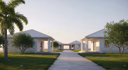 Tranquil estate with contemporary architecture and serene landscaping