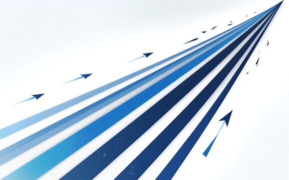 Blue arrows converge toward a sharp tip, symbolizing forward momentum and progress.