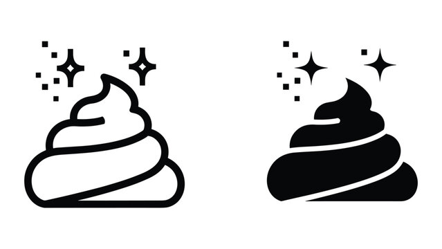 Black and white poop icon with sparkles