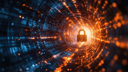 Fototapeta premium Lock is shown in the center of a dark tunnel.