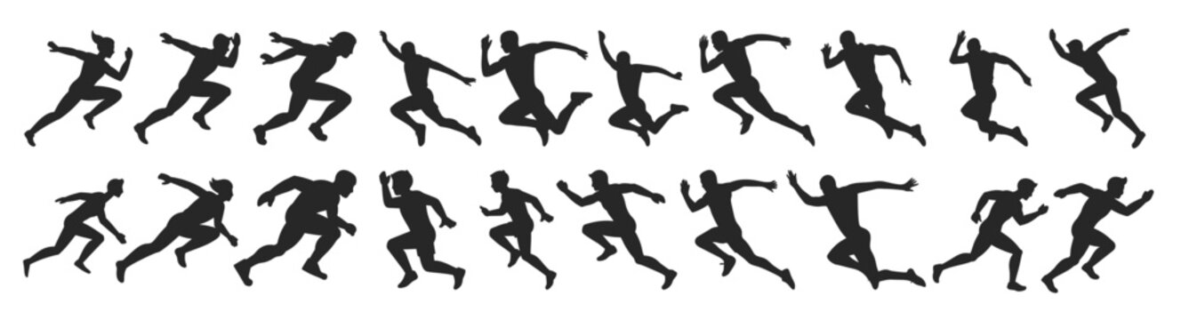 long jump set of silhouettes of the triple jump long jump