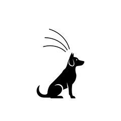 A simple illustration depicts a dog sitting calmly, howling, surrounded by minimalistic design elements on a clean background from a side viewpoint.