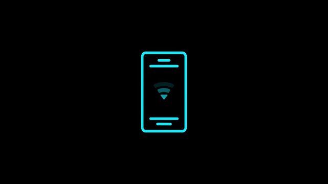 Smartphone with Wi- Fi symbol and blue outline on black background mobile phone cell phone