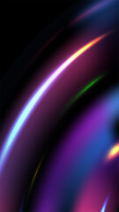 Abstract neon light trails on black background with glowing purple and blue curved lines for futuristic technology and speed concepts