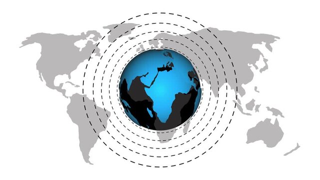 Blue Earth globe with concentric dashed circles on a white world map background image photo