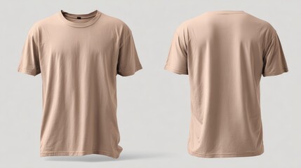 Neutral Beige T-Shirt Mockup Featuring Front and Back Views for Apparel Marketing and Design Purposes in a Clean Studio Environment
