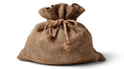Rustic burlap sack tied with twine, perfect for adding a natural texture to design projects, emphasizing its earthy tones and traditional craftsmanship in various applications.