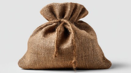 Rustic burlap sack bag tied with a natural string, perfect for a variety of decorative uses and suitable for presentations in agricultural or vintage themes.