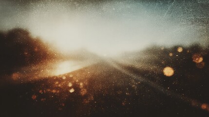 Soft Focus Road Scene at Dusk with Beautiful Lighting and Textured Effects Capturing a Nostalgic Journey and Evoking Feelings of Adventure and Exploration