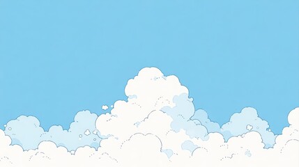 やさしいタッチで描かれた青空と雲の背景イラスト