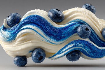 A vibrant swirl of creamy yogurt with fresh blueberries, captured in high detail against a clean background.