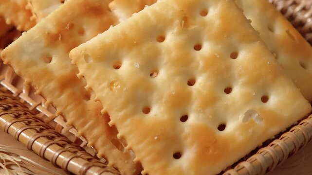 Close-up view: Crackers in a basket.