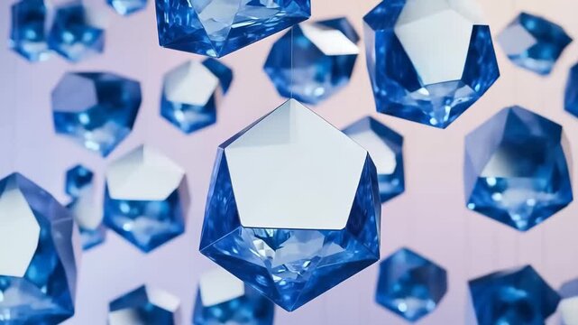 Crystalline Blue Gems: An array of captivating blue crystals floats suspended, showcasing their intricate facets and radiant glow.