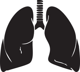 Stylized black silhouette of human lungs and trachea, representing respiratory health and anatomy.