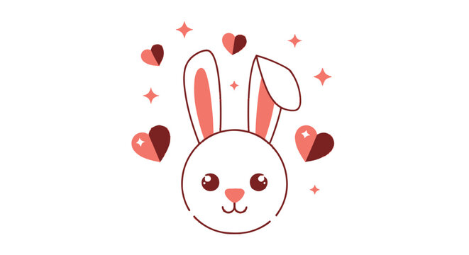 A charming illustration depicts a white rabbit s head surrounded by floating hearts and sparkles a delightful silhouette high quality professional detailed