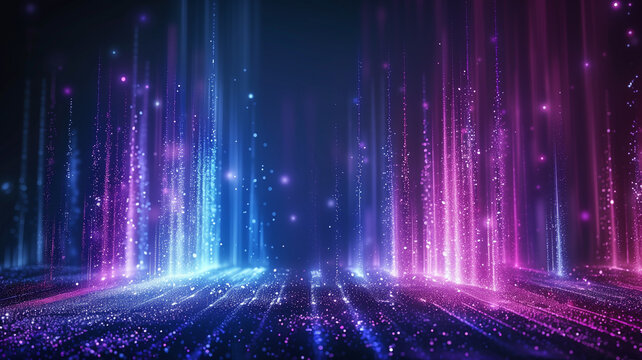 IT・テクノロジー広告用 幻想的な光のラインと粒子のサイバー背景