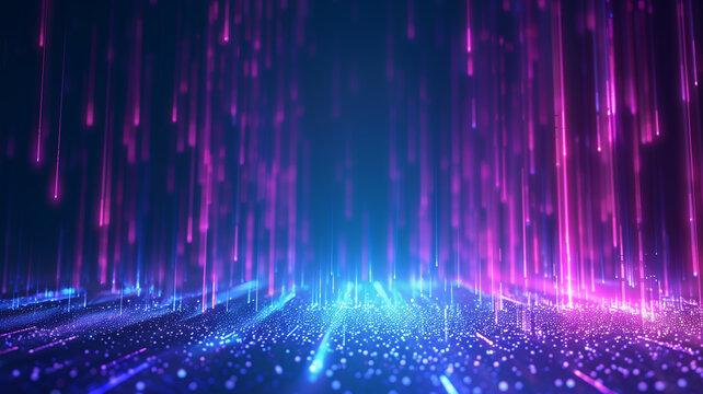 IT・テクノロジー広告用 幻想的な光のラインと粒子のサイバー背景