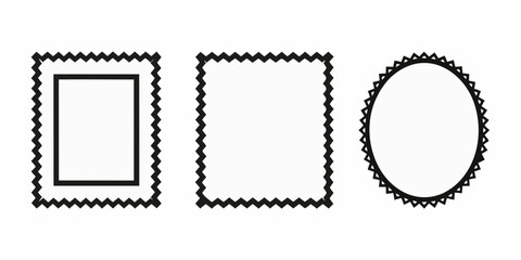 Three black frames a square rectangle and oval with jagged edges