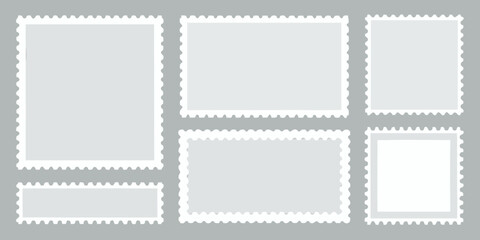 Obraz premium Collection of blank postage stamps in varying rectangular shapes and sizes