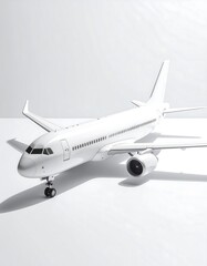 Obraz premium Sleek, pristine white airplane model on clean white surface with bright, minimalist lighting