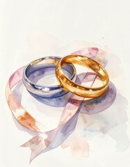 Lenormand Ring Card &ndash; Two Rings Symbolizing Bond, Fate and Commitment
（ルノルマンカード「指輪」縁と契約を象徴する二つのリングの水彩画）