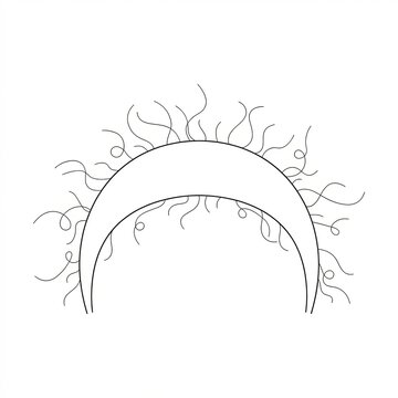 Flat technical drawing of static flyaway hairs for top of head isolated on white background. Blending detail.